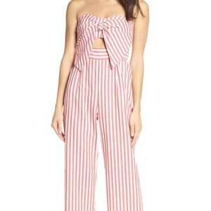 Bardot Red Stripe Linen Blend Strapless Jumpsuit Size XS/4